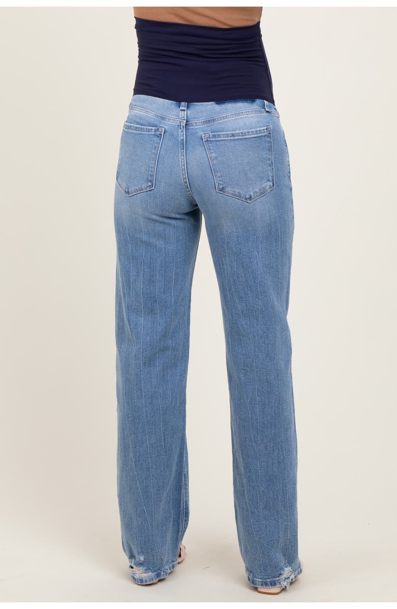 PinkBlush Distressed Knee Slim Fit Wide Leg Maternity Jeans, Alternate, color, Light Blue