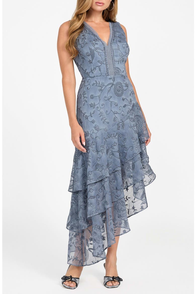 Loren Floral Embroidered Sleeveless Tiered Asymmetric Dress, Alternate, color, FBCP-BRIGH