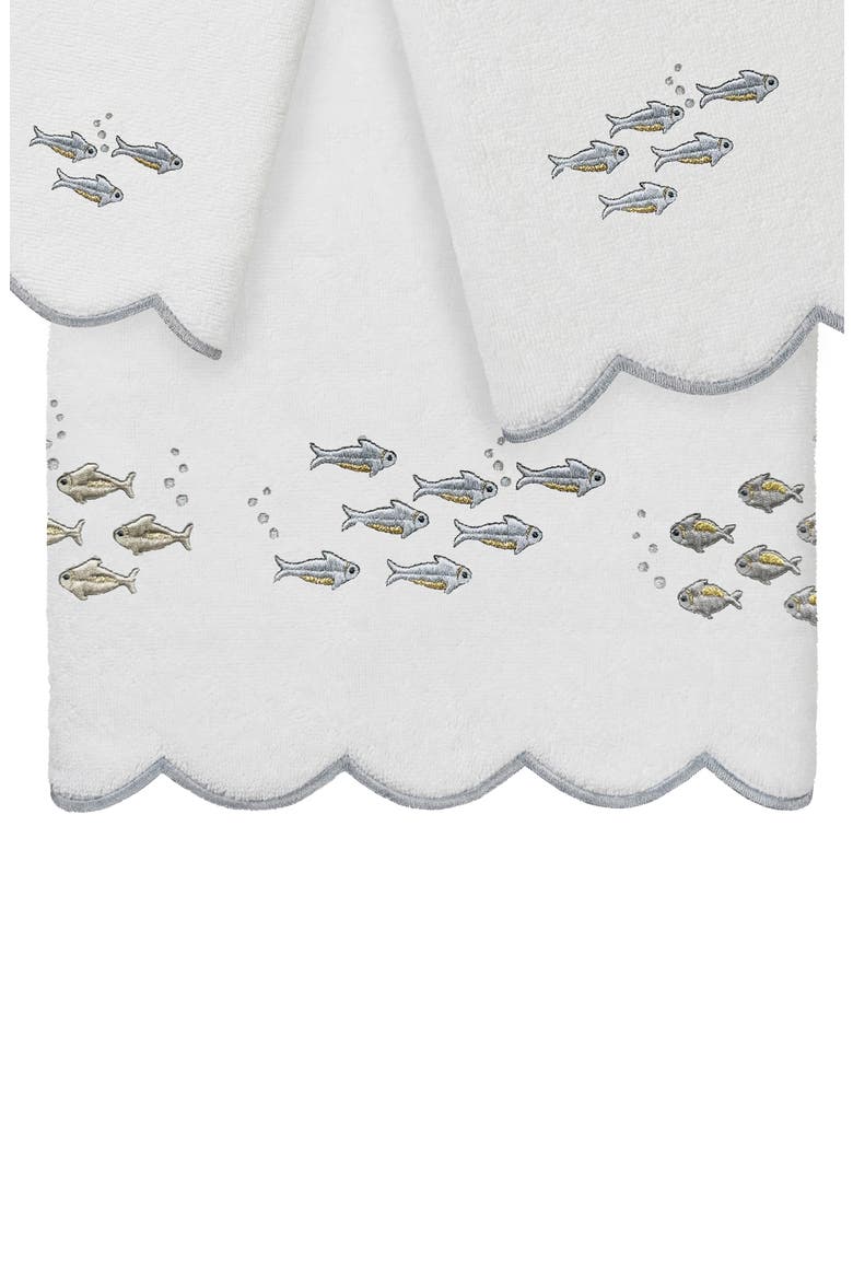 3-Piece Fish School Embroidered Turkish Cotton Towel Set, Alternate, color, WHITE/ GRAY