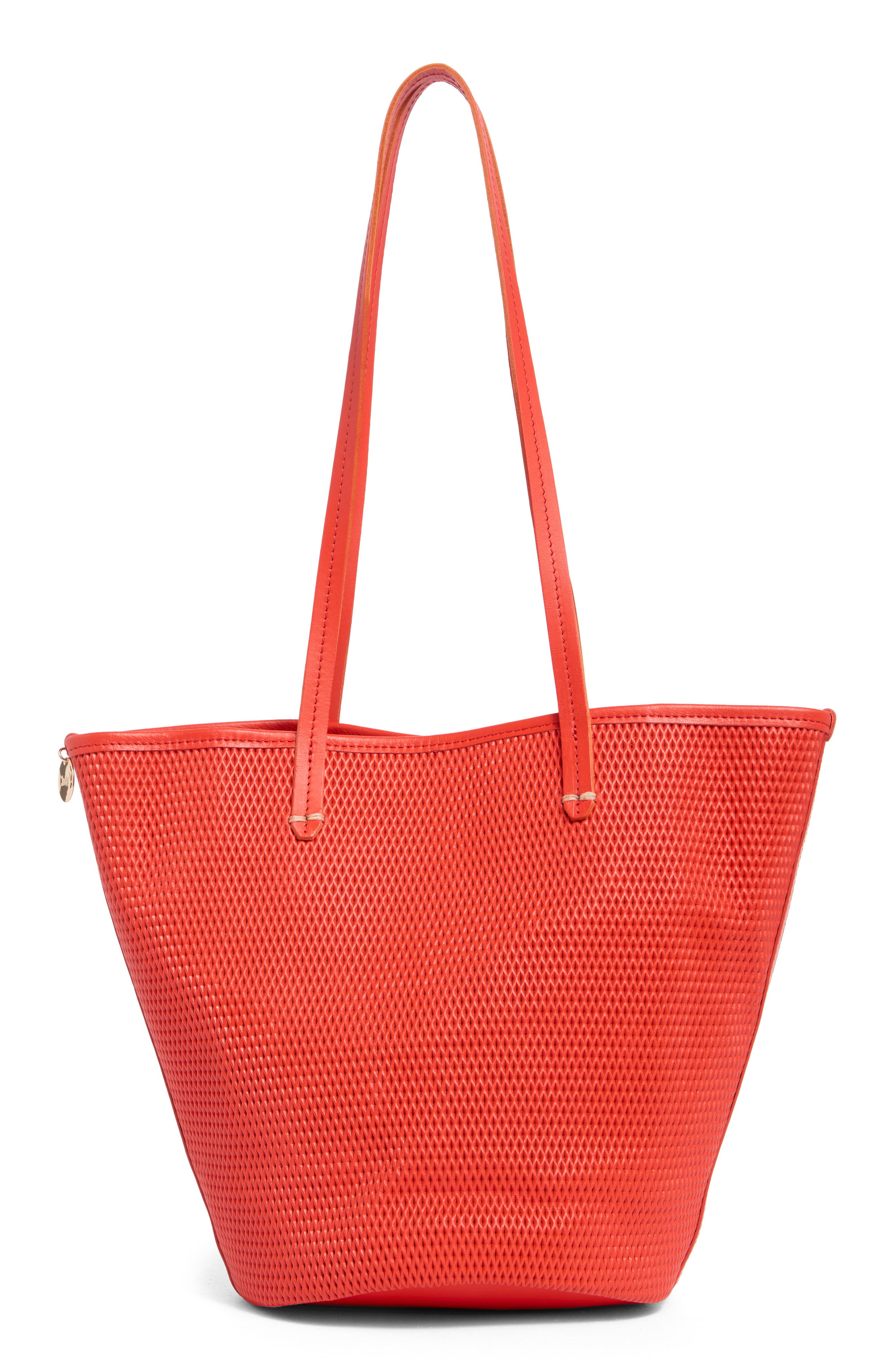 Clare V. Choupette Diamond Perforated Leather Tote, Alternate, color, Bright Poppy