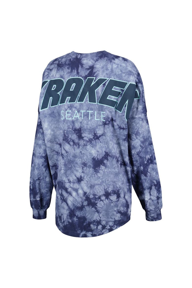 Women's Fanatics Branded Deep Sea Blue Seattle Kraken Crystal-Dye Long Sleeve T-Shirt, Alternate, color, Navy