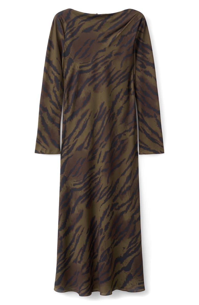 MANGO Satin Animal Print Midi Dress, Alternate, color, Brown