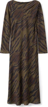 MANGO Satin Animal Print Midi Dress