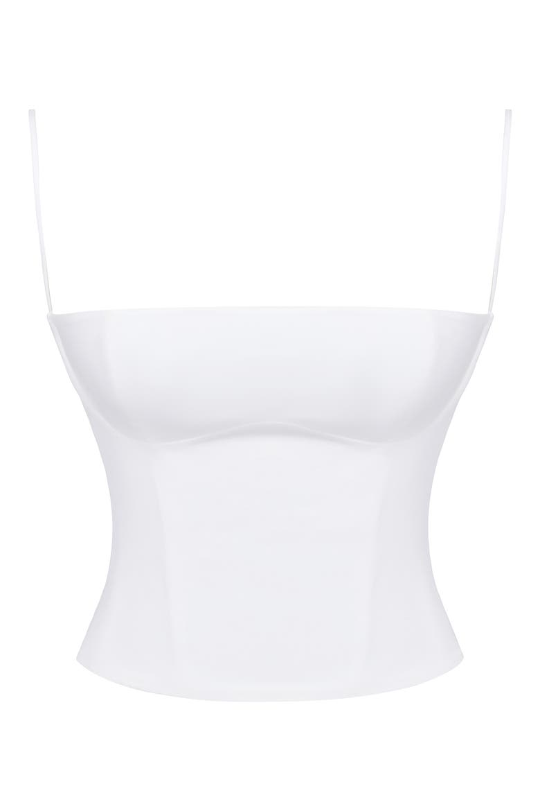 Audette Structured Cotton Twill Corset Top, Alternate, color, WHITE
