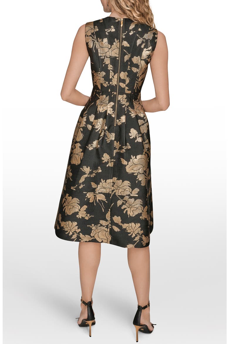 Metallic Jacquard Sleeveless Fit & Flare Dress, Alternate, color, BLACK/ GOLD