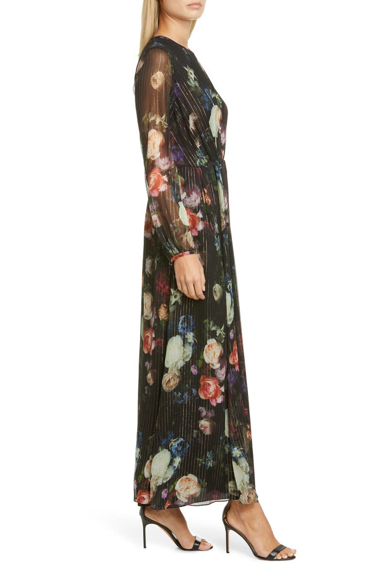 Metallic Floral Long Sleeve Silk Blend Maxi Dress, Alternate, color, MULTI FLORAL