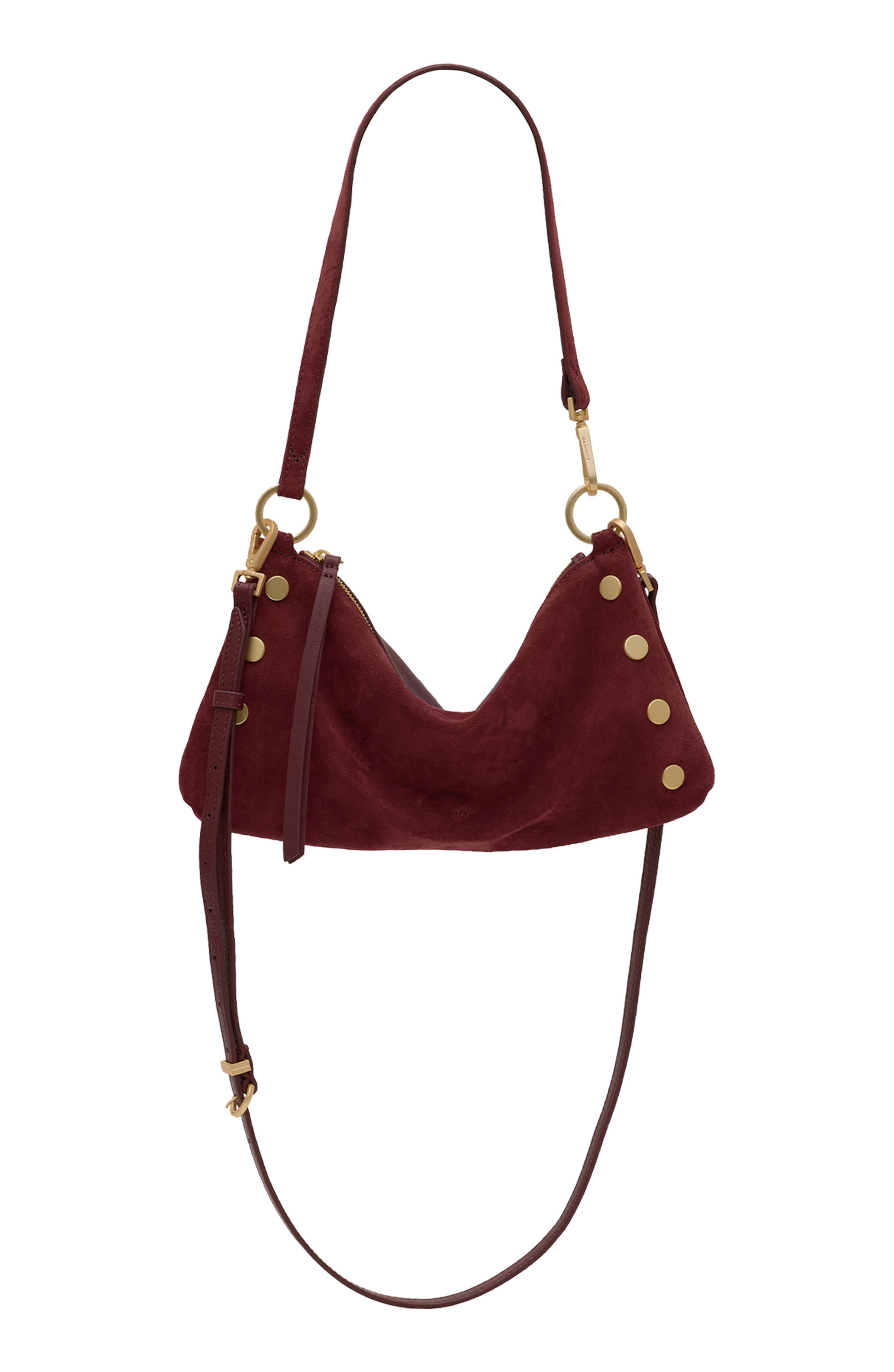 Kyle Suede Shoulder Bag, Alternate, color, CHERRYWOOD SUEDE/ BRUSHED GOLD