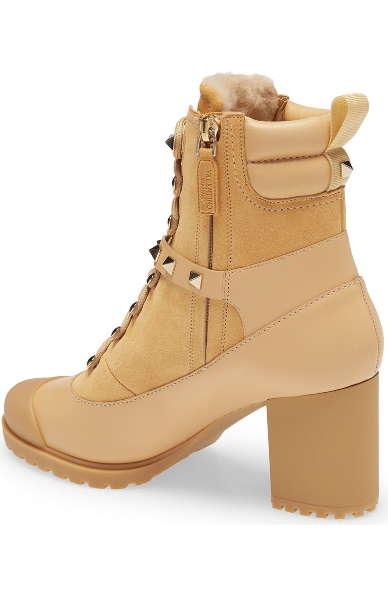 Valentino Garavani Rockstud Genuine Shearling Lined Combat Boot, Alternate, color,