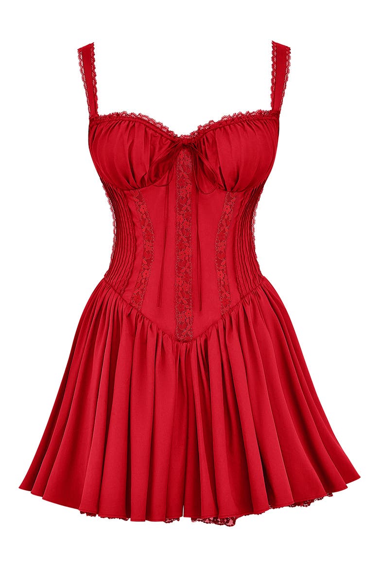 Pintuck Lace Trim Babydoll Dress, Alternate, color, CHERRY