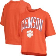 PRESSBOX Women's Pressbox Orange Clemson Tigers Nelson Arch Over Logo Waist Length Oversized Slub T-Shirt
