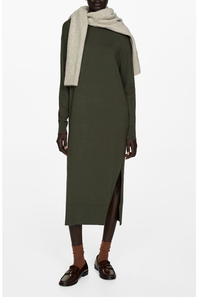 Mock Neck Long Sleeve Sweater Dress, Main, color, KHAKI