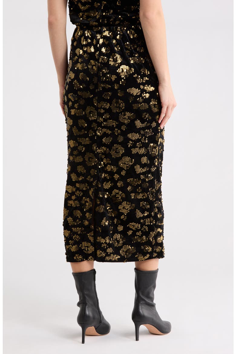 Sequin Pull-On Midi Skirt, Alternate, color, BLACK/ GOLD SEQUINS