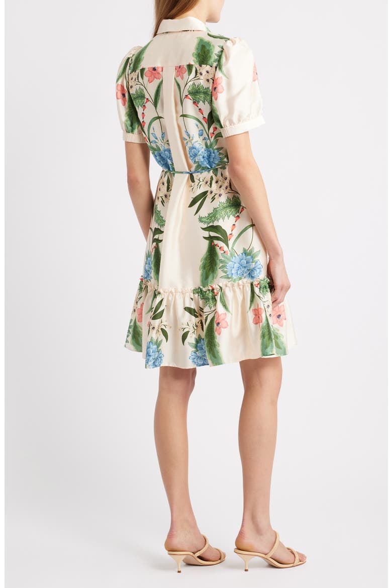 Floral Short Sleeve Ruffle Hem Shirtdress, Alternate, color, IVORY MULTI