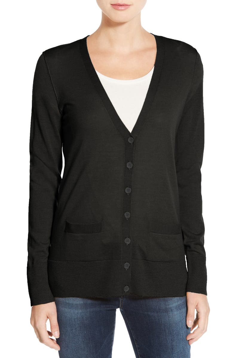 Halogen<sup>®</sup> V-Neck Lightweight Merino Cardigan, Main, color,