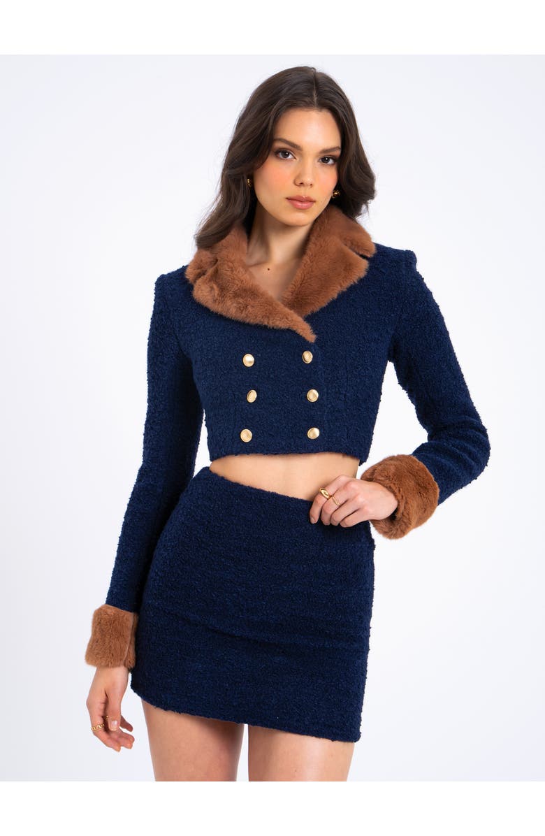 Miss Circle Wylda Boucle Wool Bodycon Mini Skirt, Alternate, color, Navy Blue