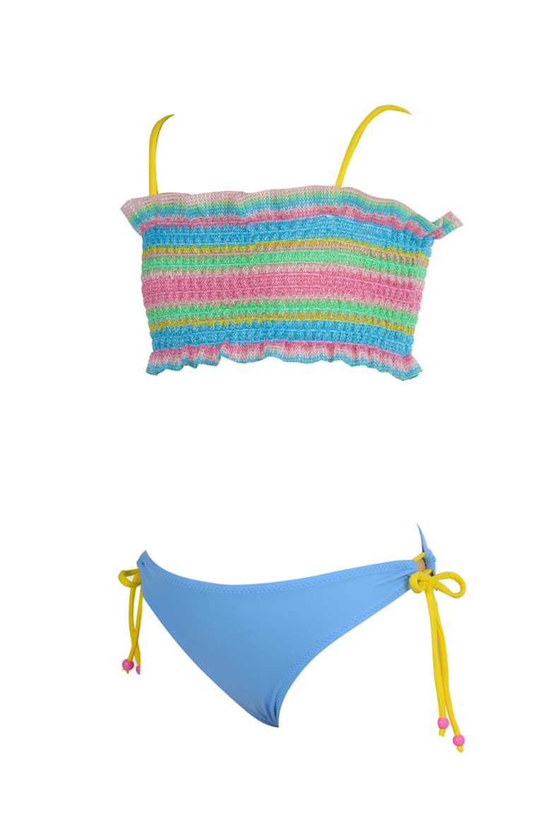 Rainbow Stripe Bandeau Side-Tie Bottoms Two-Piece Bikini, Main, color, Multicolor