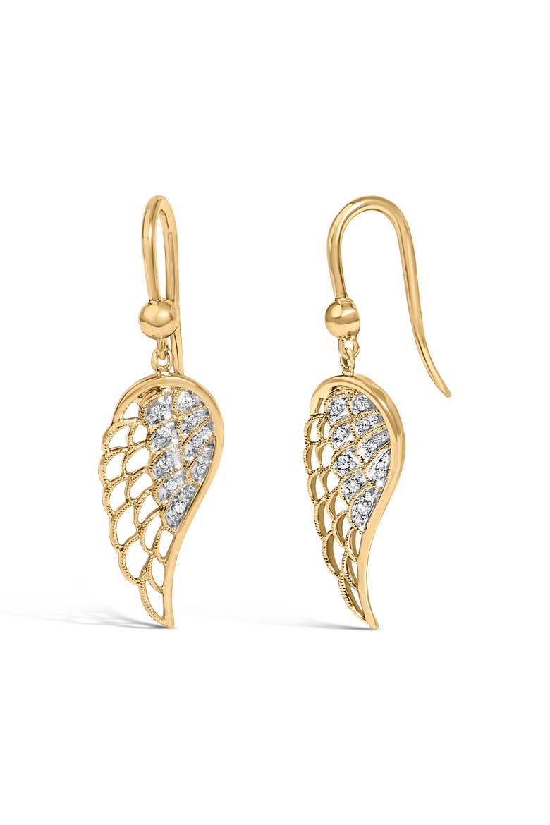 Gold Vermeil Diamond Accent Angel Wing Drop Earring, Alternate, color, Silver
