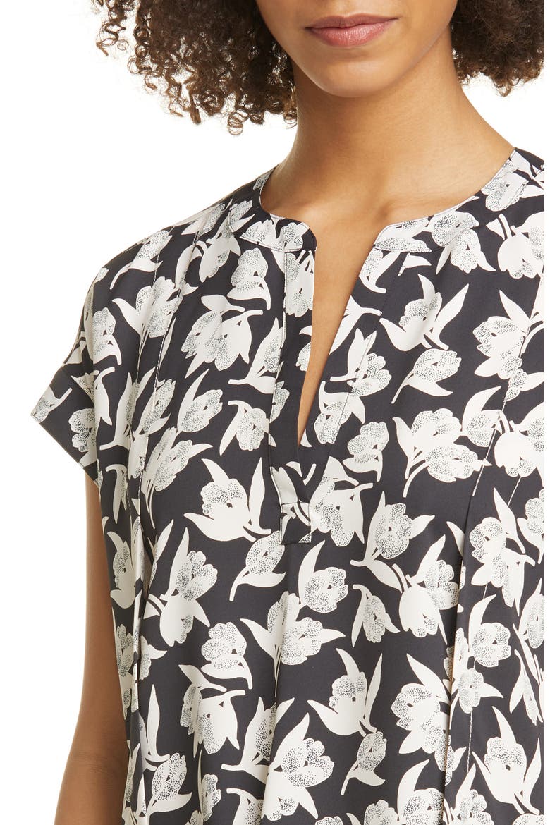 Solace Floral Print Split Neck Top, Alternate, color, CAVIAR