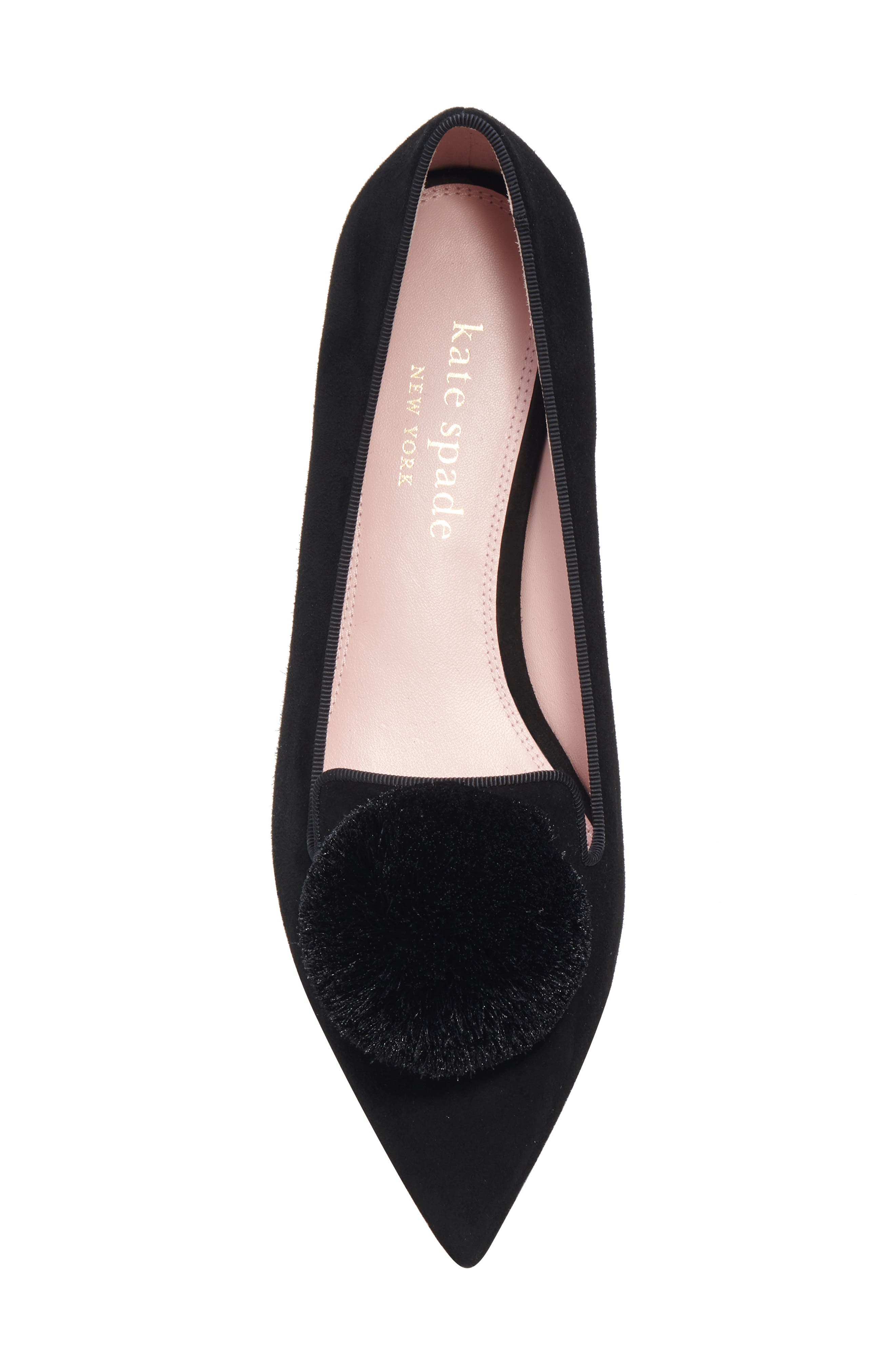 amour pompom pointed toe flat, Alternate, color, BLACK