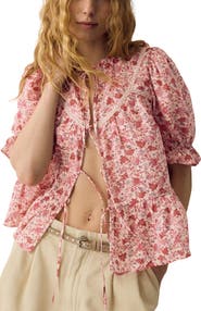 PER UNA BY M&S Floral Lace Inset Tie Front Top