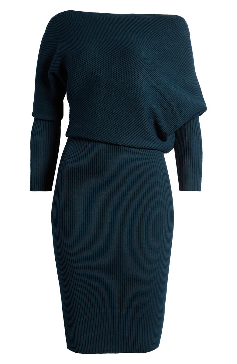 Reiss Lara One-Shoulder Rib Sweater Dress, Alternate, color, Teal
