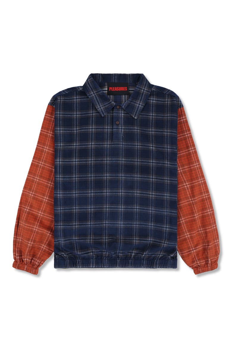 Colorblock Check Cotton Corduroy Shirt, Main, color, NAVY
