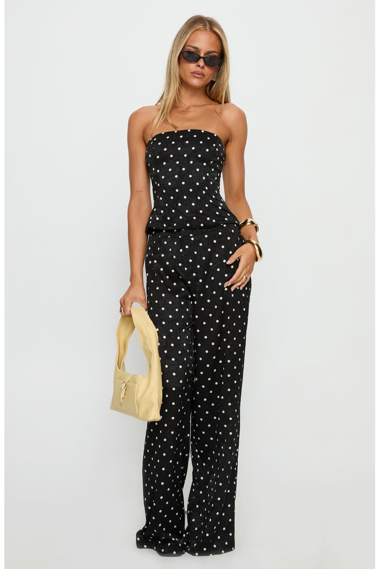 Powdered Sugar Polka Dot Strapless Top & Wide Leg Pants Set, Alternate, color, BLACK POLKA
