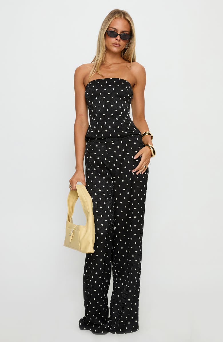 Princess Polly Powdered Sugar Polka Dot Strapless Top & Wide Leg Pants Set, Alternate, color, Black Polka