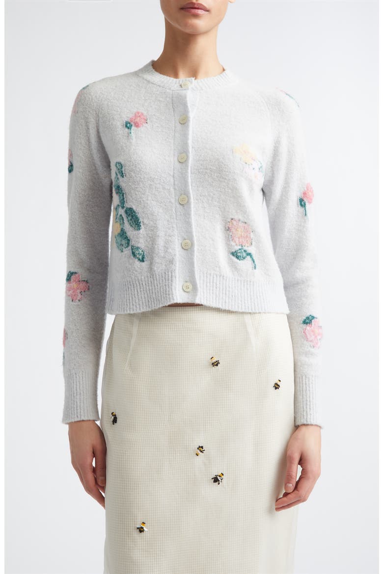 Clemence Crop Floral Intarsia Wool Blend Cardigan, Main, color, MULTI CLEMATIS INTARSIA