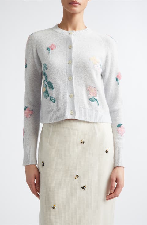 Clemence Crop Floral Intarsia Wool Blend Cardigan