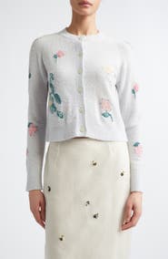 BERNADETTE Clemence Crop Floral Intarsia Wool Blend Cardigan