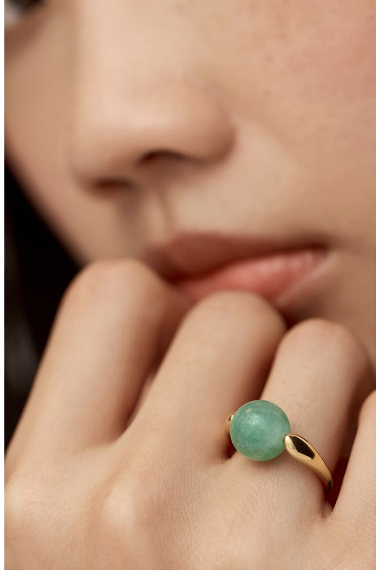 x Kate Young Round Stone Ring, Alternate, color, 18CT GOLD VERMEIL / GREEN AV