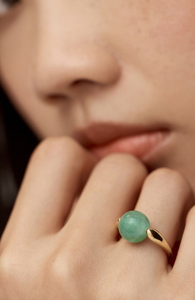 Monica Vinader x Kate Young Round Stone Ring, Alternate, color, 18Ct Gold Vermeil / Green Av