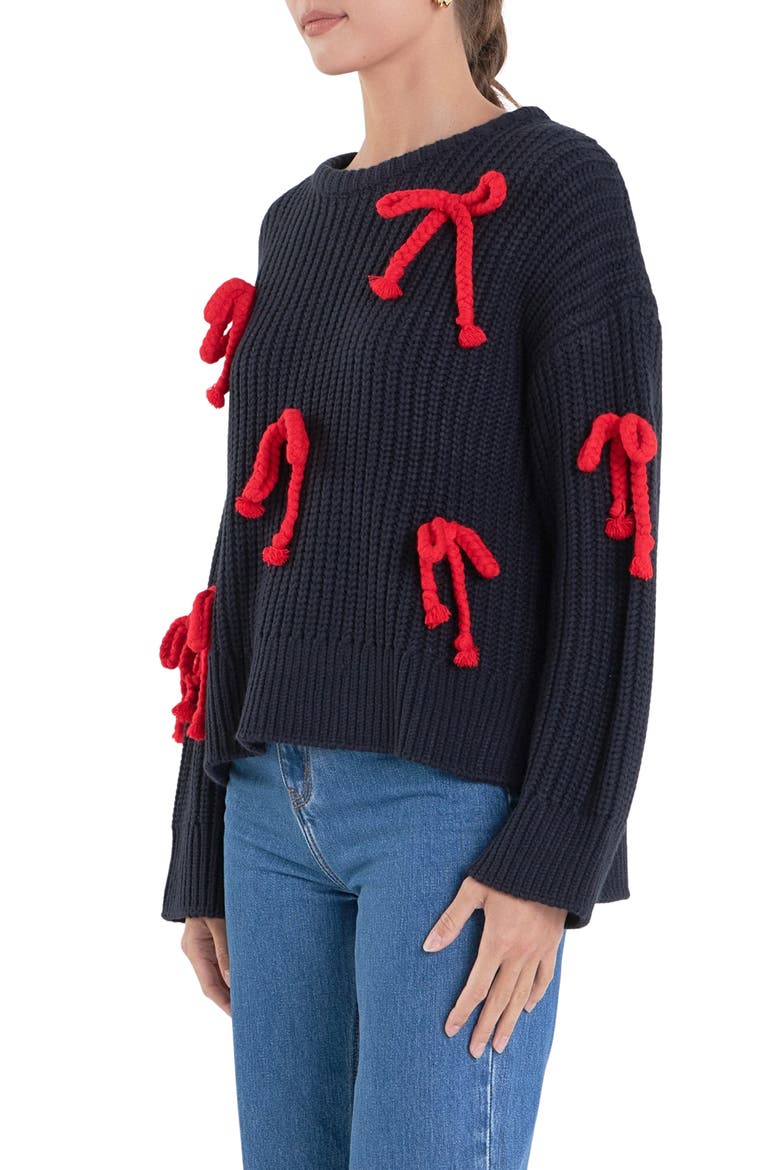 Bow Detail Sweater, Alternate, color, NAVY