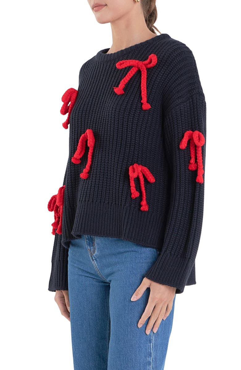 English Factory Bow Detail Sweater, Alternate, color, Navy