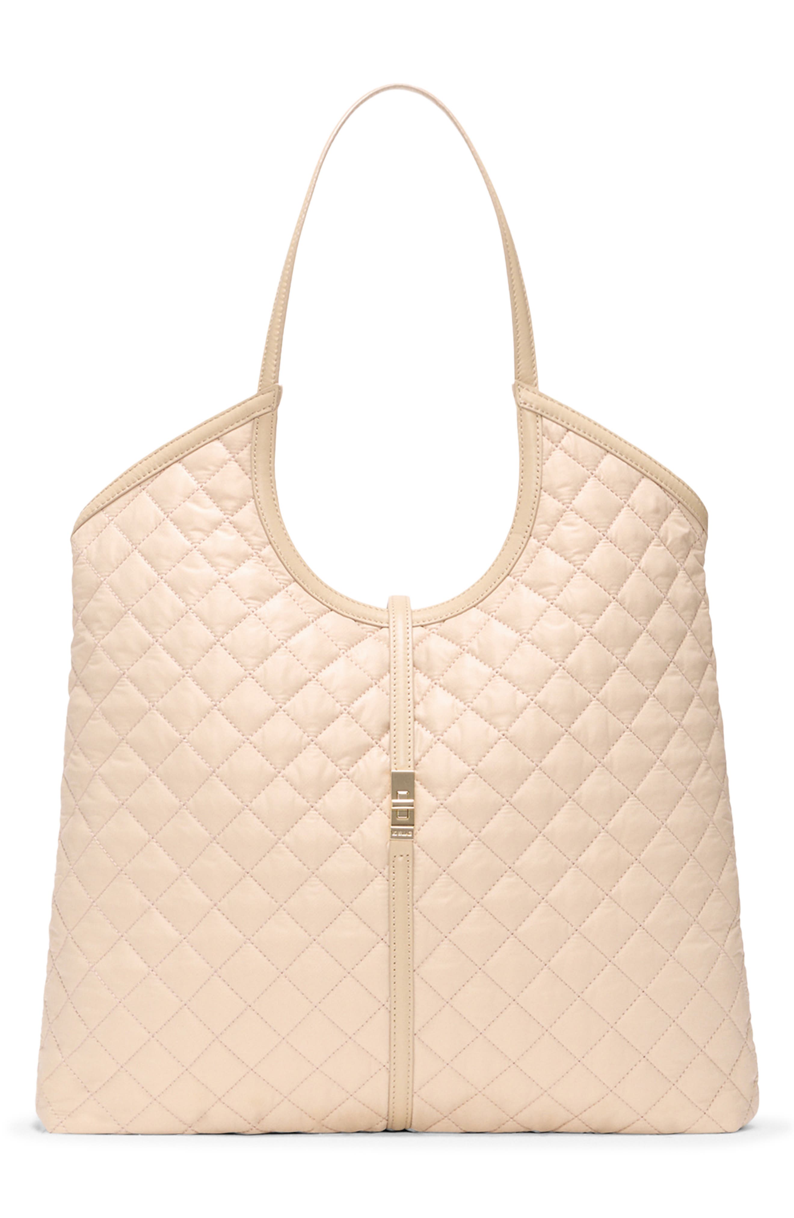 Large Astor Leather Trim Quilted Nylon Tote, Alternate, color, SAND