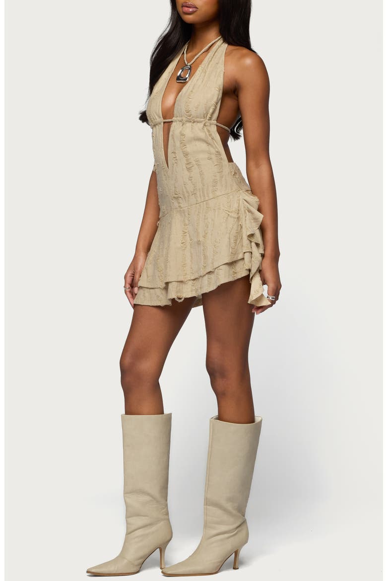 Distressed Halter Minidress, Alternate, color, TAN