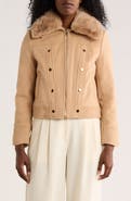 La Fiorentina Crop Jacket with Faux Fur Collar