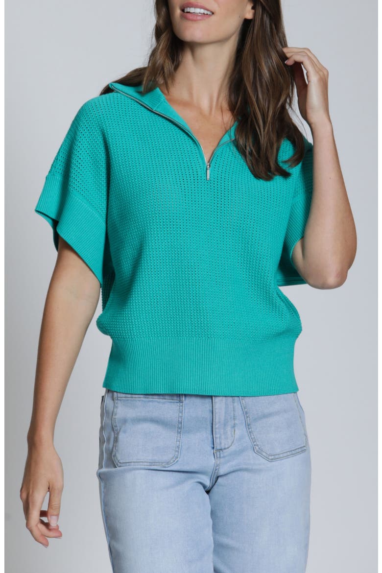 Open Stitch Quarter Zip Sweater, Main, color, MINT GREEN
