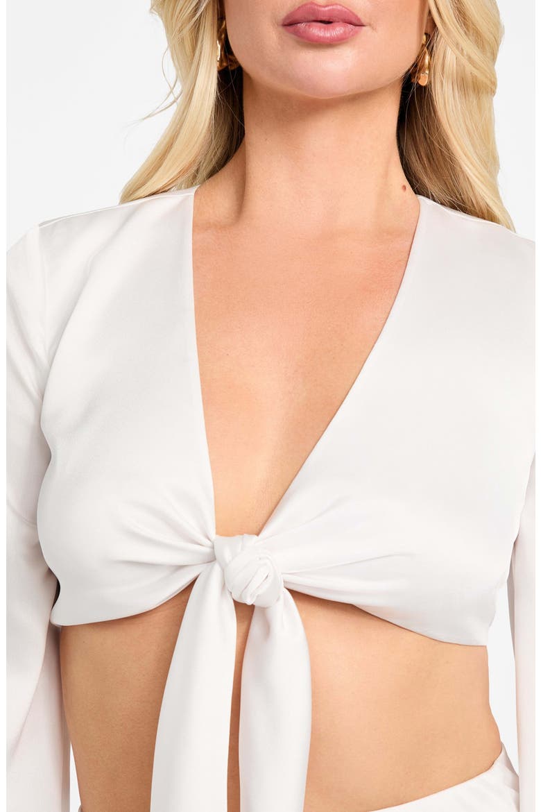 Monica Tie Front Satin Crop Top, Alternate, color, WHITE PEAKS