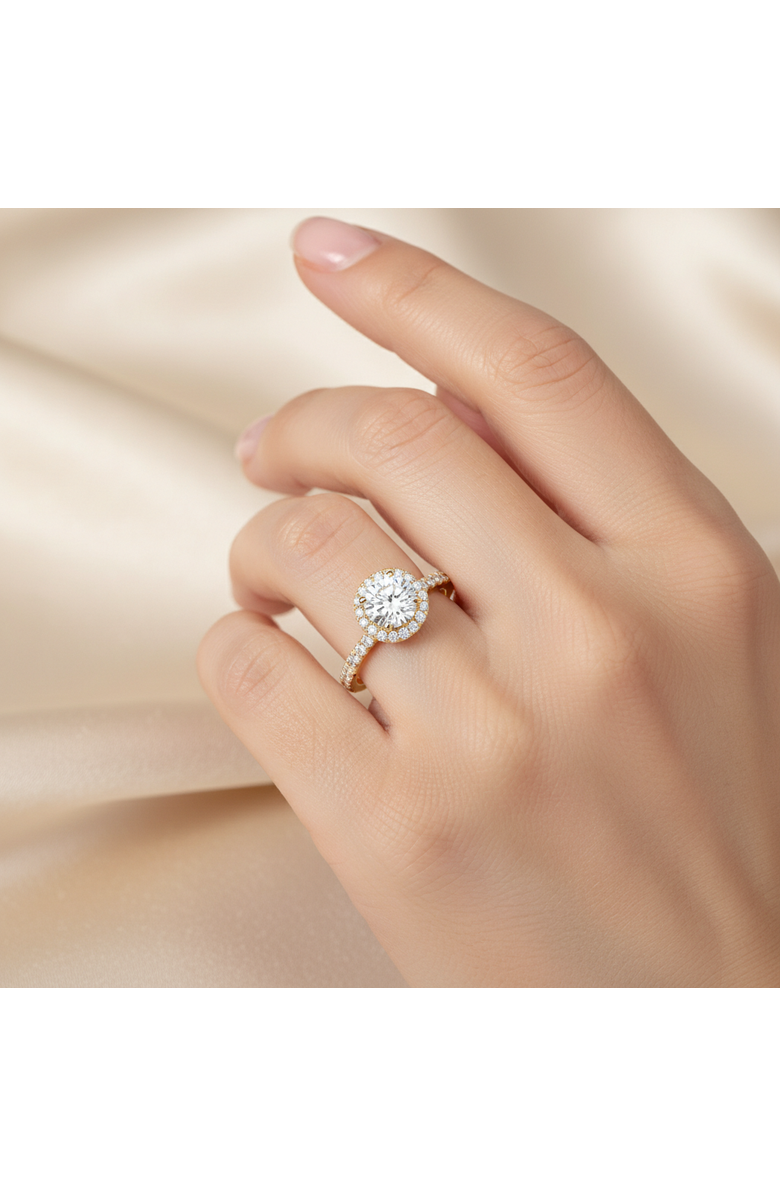 LuvMyJewelry Paloma 14K Yellow Gold Round Cut Lab Grown Diamond Halo Engagement Ring - 1.5 ctw, Alternate, color, 14K Yellow Gold