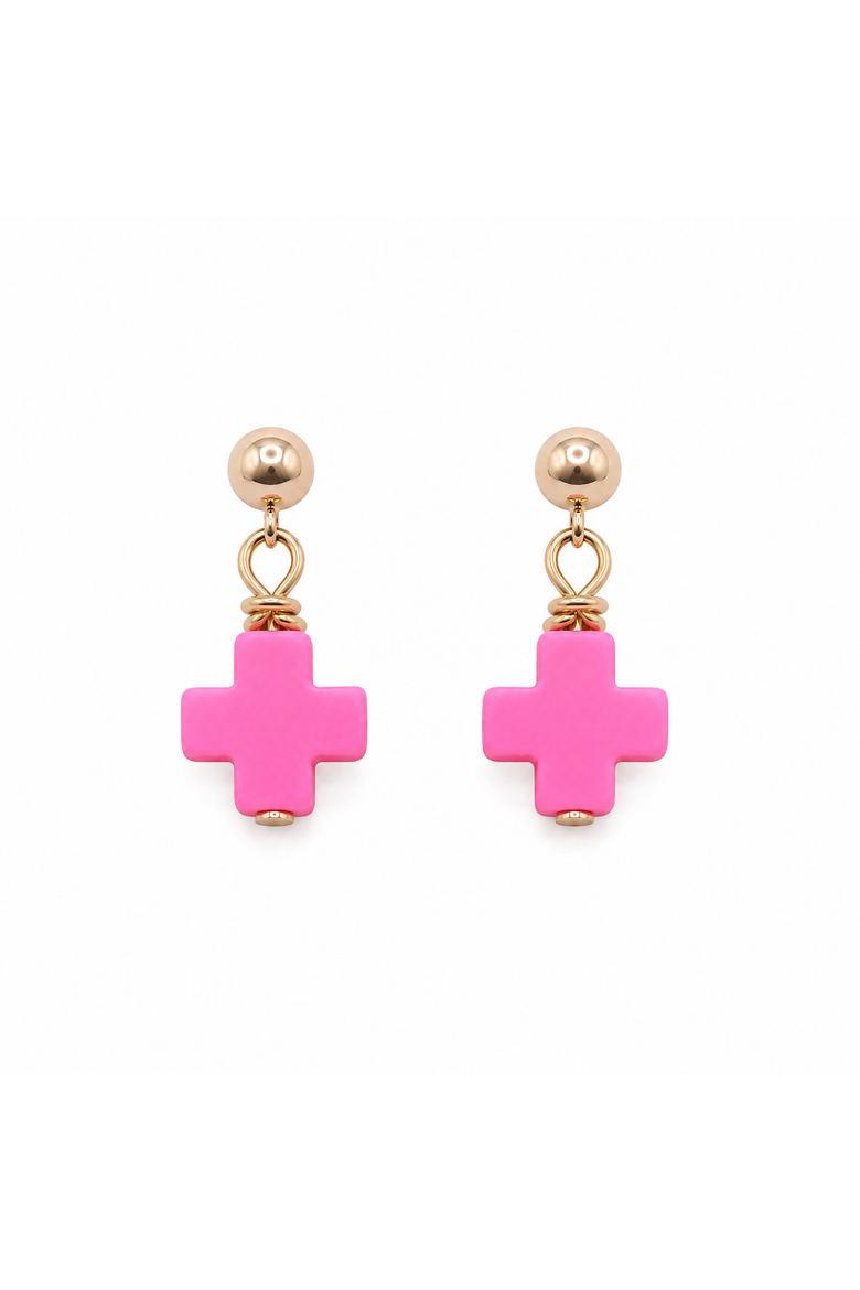 Halo Pink Cross Earrings, Main, color, Pink