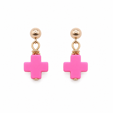 Halo Pink Cross Earrings