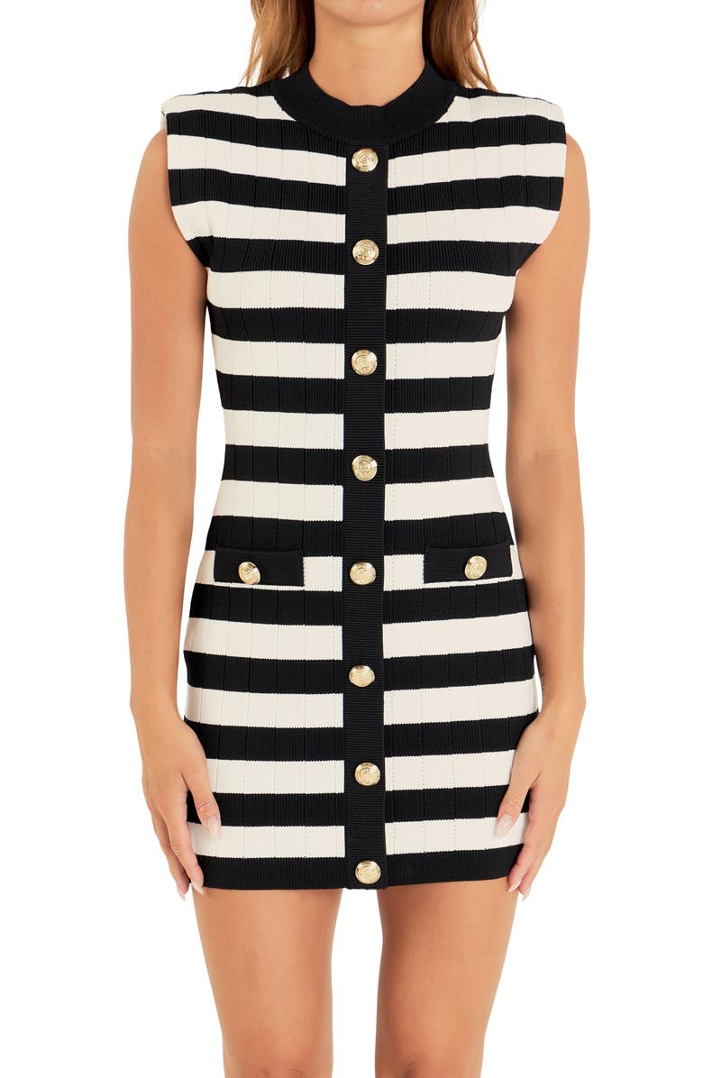 Endless Rose Stripe Mock Neck Rib Mini Sweater Dress, Alternate, color, Black/ White