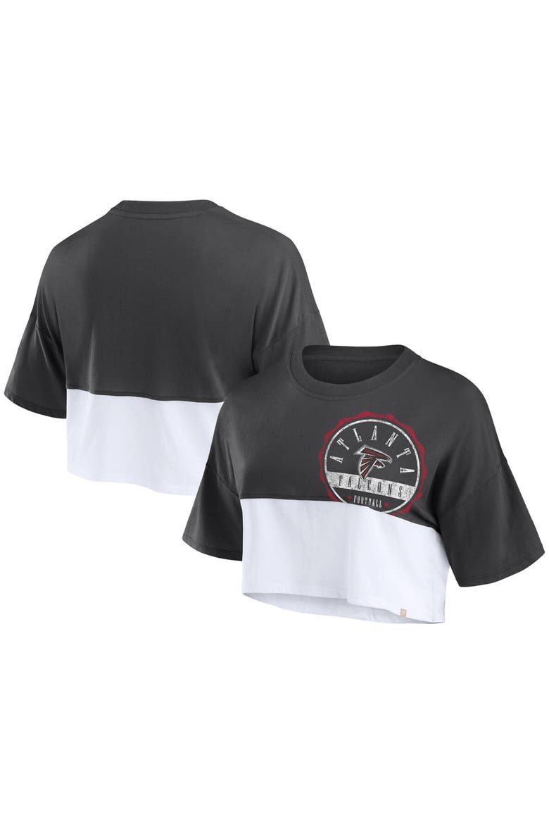 Women's Fanatics Branded Black/White Atlanta Falcons Boxy Color Split Cropped T-Shirt, Main, color, Black