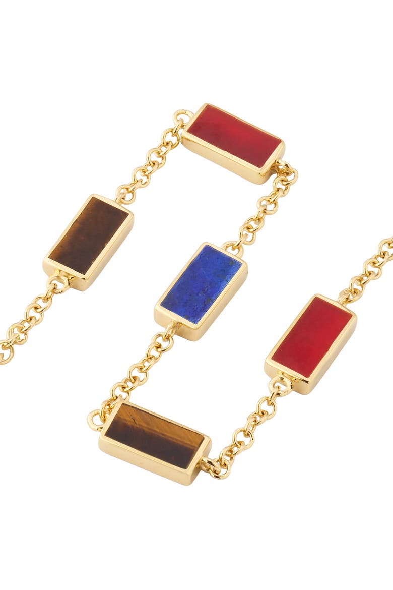 Multi Gemstone Five Station Dash Rectangle Bracelet In Sterling With 18K Gold Overlay, Alternate, color, MULTI