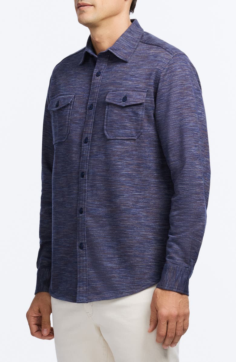 Robert Graham Storrs Space Dye Knit Cotton Blend Button-Up Shirt, Alternate, color, Navy