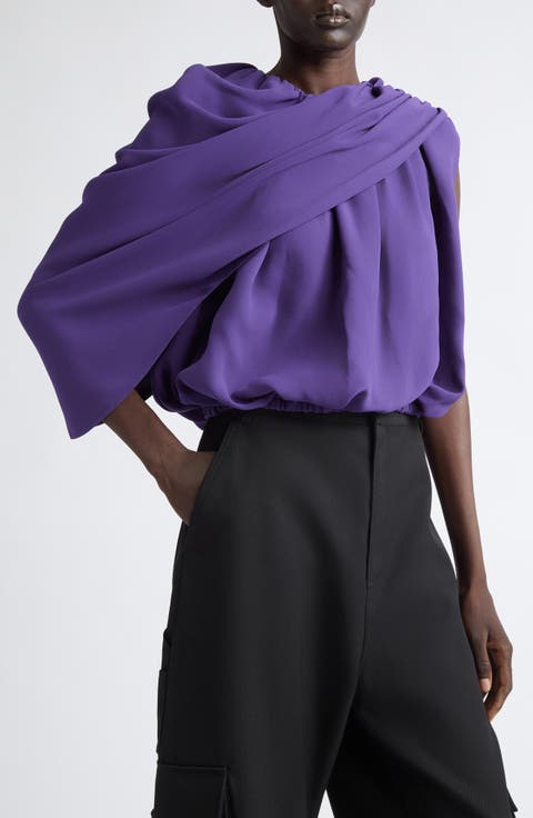 Asymmetric Silk Cady Cape Top