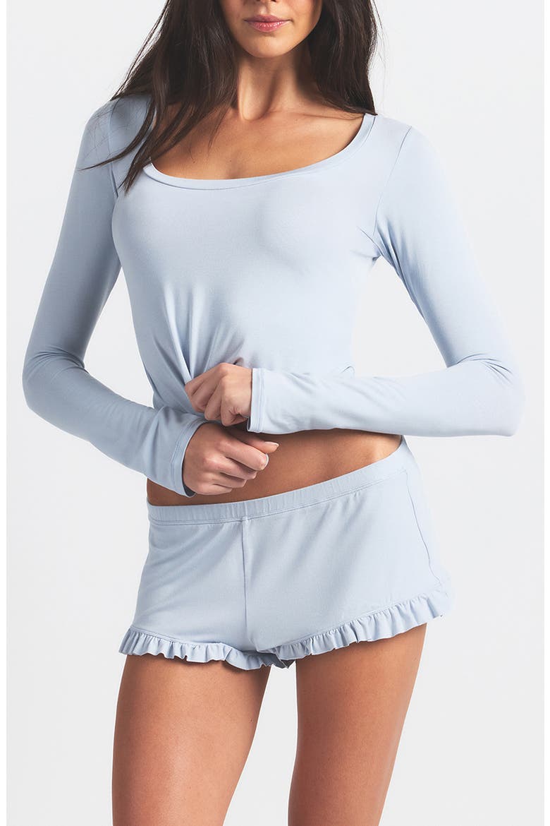 Scoop Neck Top & Shorts Pajamas, Main, color, ZEN BLUE