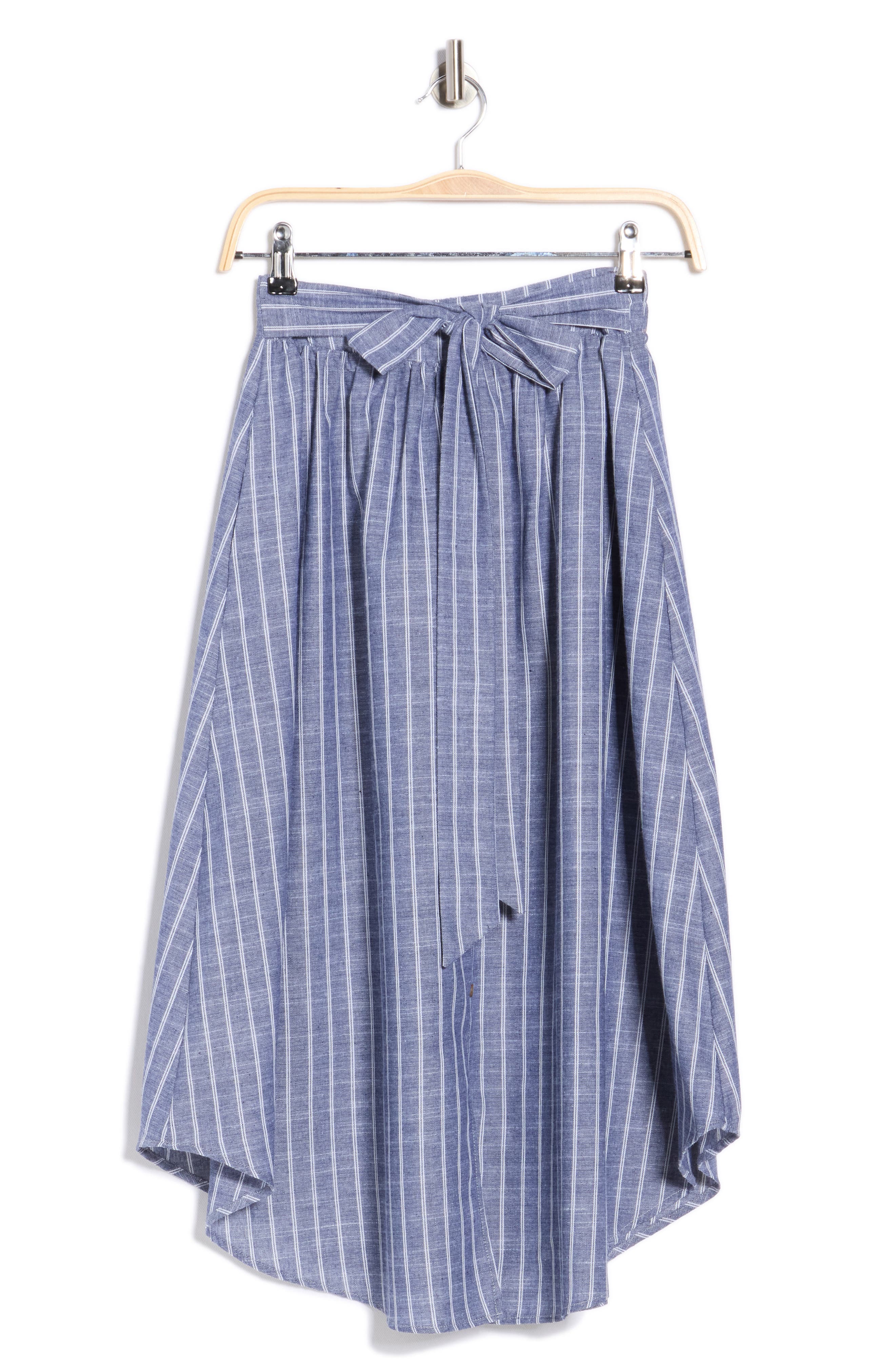 Renee C Stripe Curve Hem Linen Blend Midi Skirt